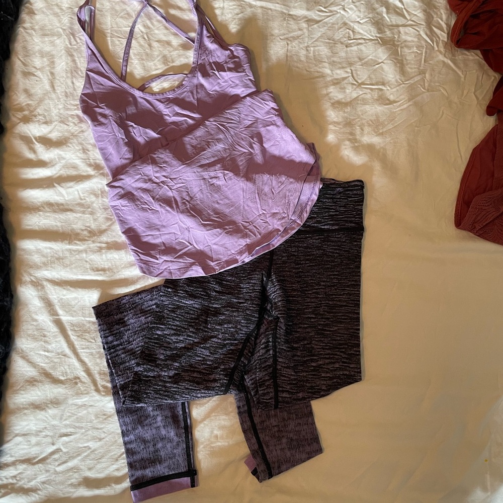 Purple Tank Top and Black and purple ombré Leggings Set